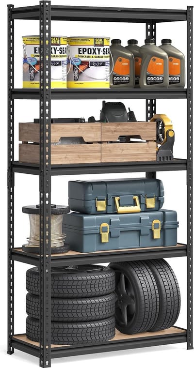 SONGMICS Snel te monteren, robuust rek, opbergrek, keukenrek, 5 planken, 45 x 90 x 180 cm, maximale belasting 875 kg, voor kelder, keuken, kantoor, zwart