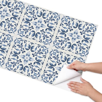Coloray Meubel Wrap Folie - Blauw Meubelfolie - 65x130 cm - Meubel Wrap Folie Tegelpatroon - Plakfolie Meubels - Klassiek Meubelfolie - Decoratiefolie Zelfklevend - Slaapkamer decoratie - Achtergronden en patronen