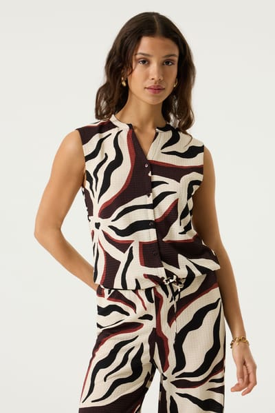 Garcia Jeans Top zonder mouwen met alloverprint ecru dessin