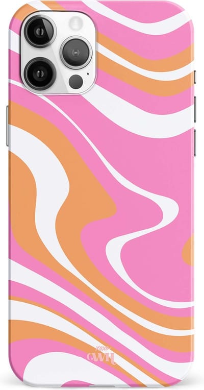 xoxo Wildhearts Chasing Sunsets - Single Layer - Hoesje geschikt voor iPhone 11 Pro case - Siliconen hoesje met golvenprint - Golven - Hardcover - Beschermhoes - Optimale bescherming - Beige - Oranje - Roze