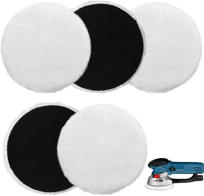 Set van 5 Polijstpads van Lamswol 150 mm voor Random Orbital Schuurmachines, Geschikt voor Polijsten en Reinigen van Motorvoertuigen