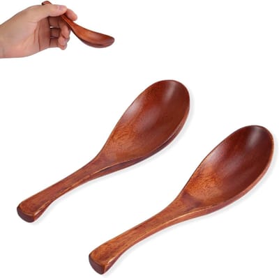 Set van 2 Houten Soeplepels met Korte Handgreep voor Soepen, Stoofschotels en Dips in de Keuken