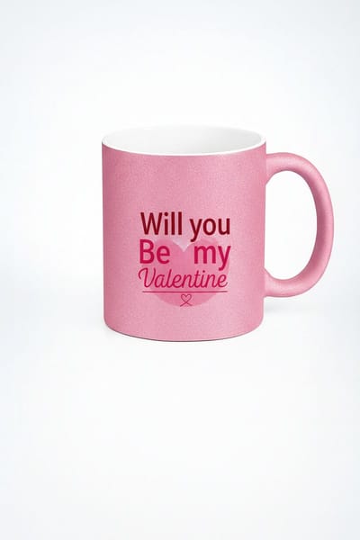 Roze Glitter Valentijn Mok | 'Will you Be my Valentine' Liefdescadeau
