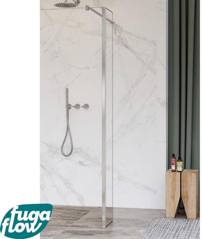 FugaFlow Eccelente Vetro zijwand - 30x200cm - helder glas - 8mm - met hoekprofiel - geborsteld RVS -