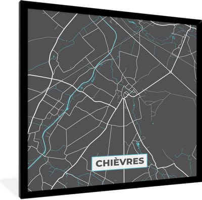 Fotolijst incl. Poster - Stadskaart – Grijs - Kaart – Chièvres – België – Plattegrond - 40x40 cm - Posterlijst