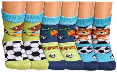 Jongens sokken | Baby sokken | Thema: Voetval dieren | Kleur: Meerkleurig | Maat: One Size | 6 paar