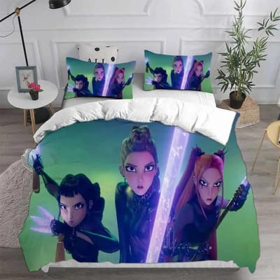 KPop Demonenjagers Beddengoedsets EU Eenpersoons Dekbed Quilt Bedovertrek Dekbedovertrek Kussensloop 2-3 Stuks Sets Halloween Kostuum EU Twin(135x200cm)