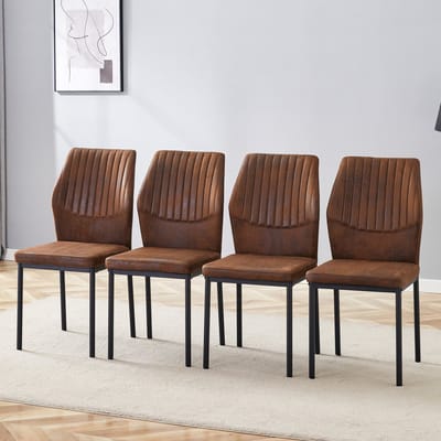 Wishdor Set van 4 Eetkamerstoelen en Keukenstoelen met Comfortabele Rugleuning - Verticale Stiksels - Metaal & Kunstleer - Bruin & Zwart - Zithoogte 48 cm
