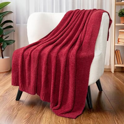 Luxe Gebreide Plaid Fleece Deken voor Bank en Bed - Super Zacht en Warm voor Alle Seizoenen - Wijnrood 127x152 cm