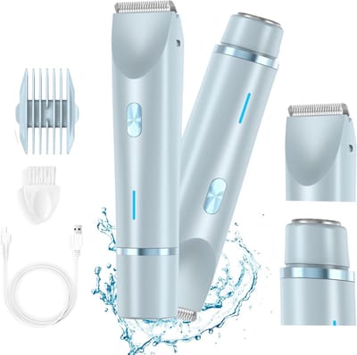 1 stuk - Scheermes voor dames - Elektrisch scheermes - 2-in-1 scheermes - IPX7 waterbestendigheid - Ontwerp met dubbele kop - Geschikt voor bikinilijn, benen, oksels en gezicht - Blauw
