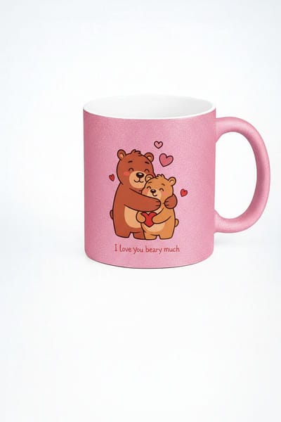 Roze Glitter Mok 'I love you beary much' - Lieve Knuffelberen Mok - Cadeau Liefde