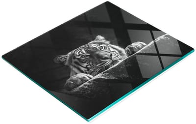 Serveerplank van gehard glas met tijgerafbeeldingen, 60x52 cm