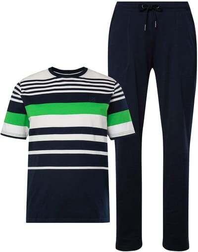 JP 1880 - Heren - Pyjama loungewear OEKO-TEX tweedelig T-shirt lange broek - Navy blauw - Maat XXL
