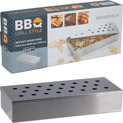 Smokerbox - voor de BBQ - RVS - 23 x 10 x 4,5 cm - rookbox - voor rookhout - grill