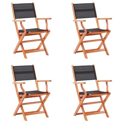 vidaXL - Opklapbare - stoelen, - 4 - stuks, - zwart, - massief - eucalyptushout - en - Textilene.