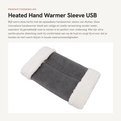 Dailygoods - Heated Hand Warmer Sleeve - USB Oplaadbare Handwarmer - Veilig en Comfortabel - Grijs - Warmte voor de Winter - Ideaal voor Buitenactivit...
