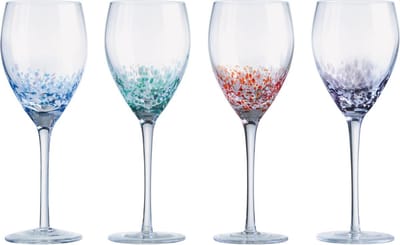 Anton Studio Designs London – Set van 4 Wijnglazen – 35 cl – Gekleurde Spikkels – Handgemaakt Glaswerk