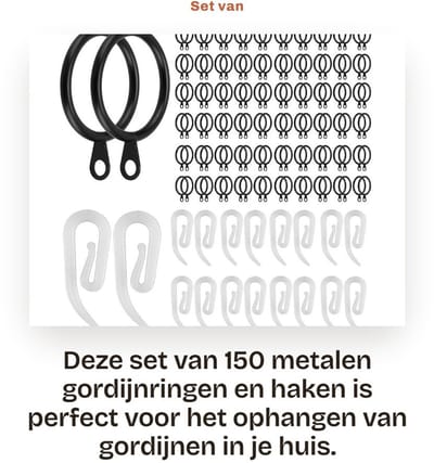Dailygoods- Gordijnringen 150 Stuks - 30 mm Metalen Ringen - Kunststof Haken - Zwart - Duurzaam - Geschikt voor Raam/Douche - Gordijnhaken