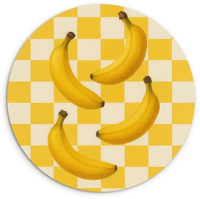 WallCircle® Wandcirkel 120x120 cm - Muurcirkel Bananen - Geel - Geblokt - Muurdecoratie woonkamer - Wanddecoratie slaapkamer - Kamer decoratie accessoires - Ronde schilderijen XXL