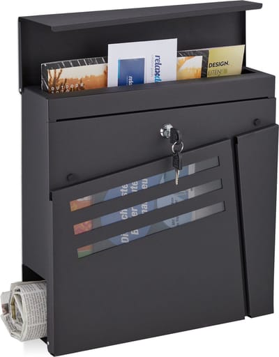 brievenbus hangend - met krantenrol -- 37 x 37 x 11 cm - 2 sleutels - staal