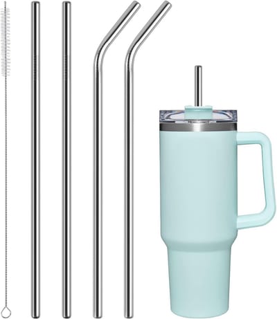Thijox - 4 Stuks Roestvrijstalen Vervang Rietjes voor Stanley 1200 ml Beker - Herbruikbare Rietjes - Duurzaam met Inclusief Reinigingsborstel en Dopje