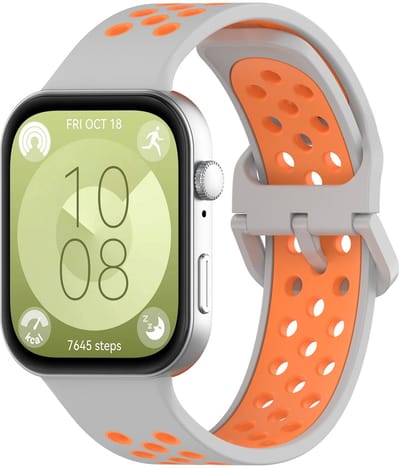 By Qubix - Tweekleurige siliconen band - Grijs met oranje - geschikt voor Huawei Watch Fit 5 / 4 / 3