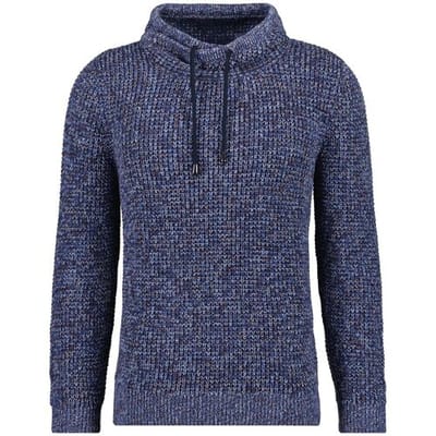 Ragman Trui Texture Knit Stand Up Maseltov Drawstring Collar Night Blue-Grey / male