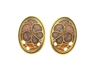 Behave - Oorringen dames - bloemmotief - bruin - 2 cm - retro ovaal