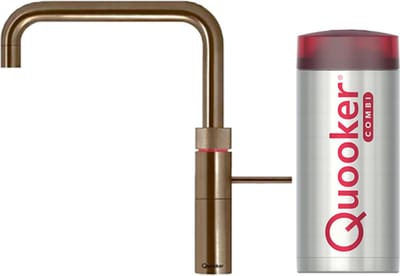 Quooker Fusion Square messing patina met COMBI boiler 3-in-1 kokend water kraan