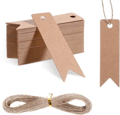 Dailygoods- Cadeauhangers 100 stuks - Kraftpapier 2 x 7 cm - Jute koord 20 m - Blanco labels - Bruin - Voor bruiloft/Kerstmis - Cadeaulabels
