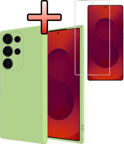 Hoesje - Met Screenprotector - Geschikt voor Samsung Galaxy S25 Ultra - Sterk & Shockproof - Back Cover - Siliconen Case - Telefoon Hoes - Groen