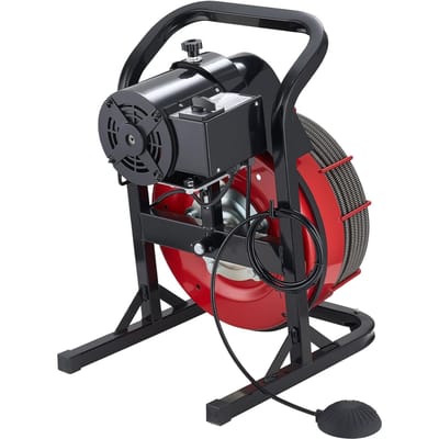 Machine de Curage de Canalisations 23m x 13mm, Tire-bouchon manuel pour égouts avec 4 coupeurs et interrupteur au pied activé par l'air pour tuyaux de 50mm à 150mm