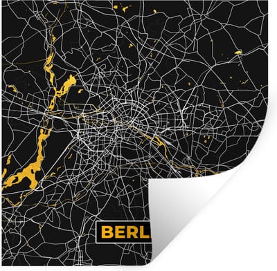 Muurstickers - Sticker Folie - Berlijn - Duitsland - Plattegrond - Kaart - Stadskaart - Goud - 100x100 cm - Plakfolie - Muurstickers Kinderkamer - Zelfklevend Behang XXL - Zelfklevend behangpapier - Stickerfolie