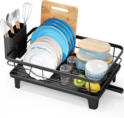 Thijox - Ruimtebesparend Afdruiprek voor Servies met Keukengereihouder, Zwart, Verhoogde Poten, Ideaal voor Keuken en Gootsteen, Stijlvol en Praktisch