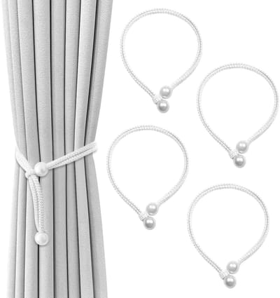 Dailygoods - Gordijnhouders Parel Touwgesp 4 Stuks - Elegante Verstelbare Band