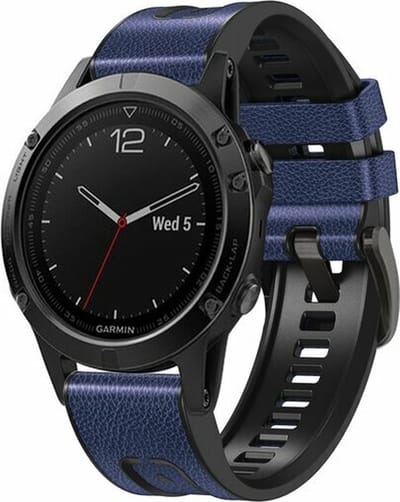 By Qubix - Geschikt voor Garmin bandje - 22mm Quickfit - leer + siliconen bandje - Blauw - Geschikt voor Garmin Approach S60 & S62 / Instinct / Instinct 2 (Solar)