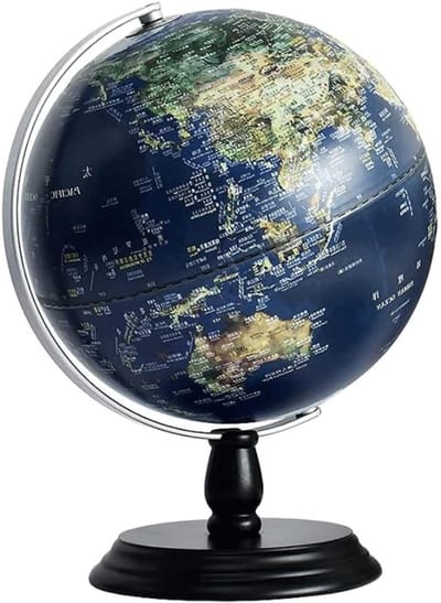 Educatieve Wereldbol - Geo Globe - Leren Geografie - Houten Voet - 25 cm Diameter - Donkerblauw