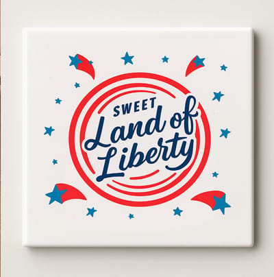 Sweet Land of Liberty Keramische Tegel 15x15 cm – Patriottisch Rood-Blauw Ontwerp – Perfecte Huisdecoratie voor Onafhankelijkheidsdag
