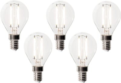 LUEDD Set van 5 E14 dimbare LED lampen P45 helder glas 3W 350 lm 3000K