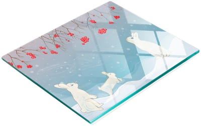 Multifunctionele decoratieve glazen snijplank voor de keuken met kerstkonijntjes, 60x52 cm