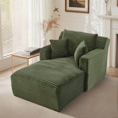 MIVRAY Chaise Longue 166 x 100 x 82 cm - Comfortabele 1-Zits Relaxstoel En Slaapsofa Zonder Montage - Woonkamer Of Kantoor - Ribstof Groen