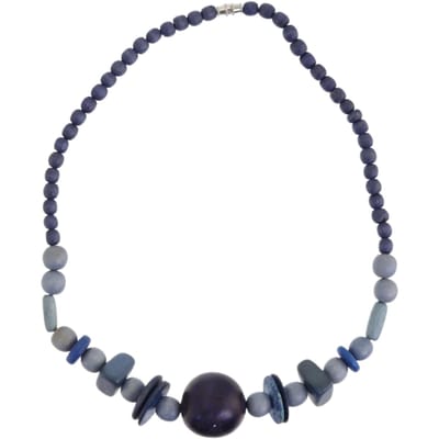 Behave – Ketting – Hout – Blauwe Grijze Schijfkralen – 48 cm – Nikkelvrij