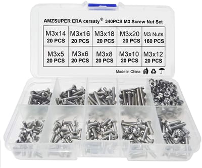 Dailygoods- Schroevenmoerenset 340 Stuks - Zeskantbouten/Moeren - Roestvrij Staal - M3 - Assortimentsset - 12,7 x 6,5 x 2,3 cm - Schroeven
