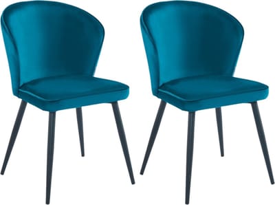 Colenis® - Curve Eetkamerstoel - Set Van 2 - Petrol - Velvet - Zwarte Poten
