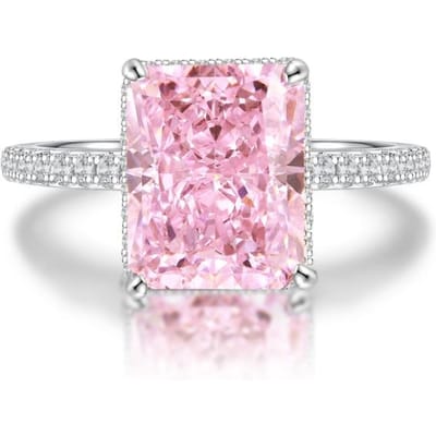 Bague de fiançailles de mariage en argent sterling 100 % 925 avec pierre précieuse créée et radieuse 6 rose