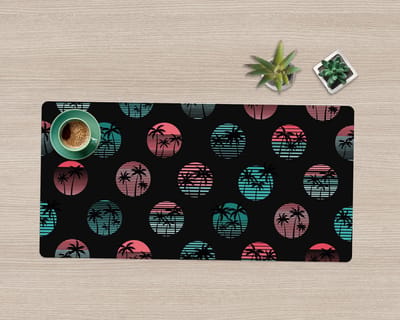 Coloray Bureau Onderlegger - Retro palmbomen Onderlegger Bureau - 90 cm x 45 cm - Zwart Bureau Onderlegger - Bureau Onderlegger Groot - Bureau Onderlegger XXL - Computer Mat - Bureau Pad