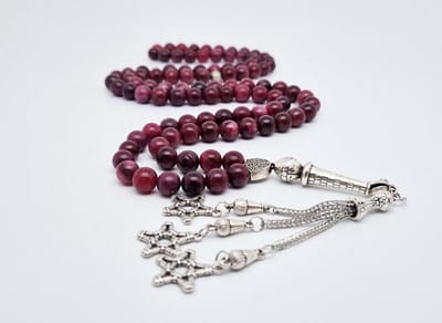 Handgemaakte tesbih "Tasbih" natuursteen "Lepidolite" - Aantal kralen 99 - Diameter kralen 8MM - met metaal tassel "Grote sterren" - Een mooi cadeau-idee