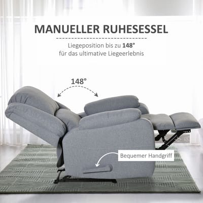 Relaxfauteuil - Handmatig Verstelbare Televisiestoel - Met Ligfunctie En Voetsteun - Voor Woonkamer - Stof - Lichtgrijs