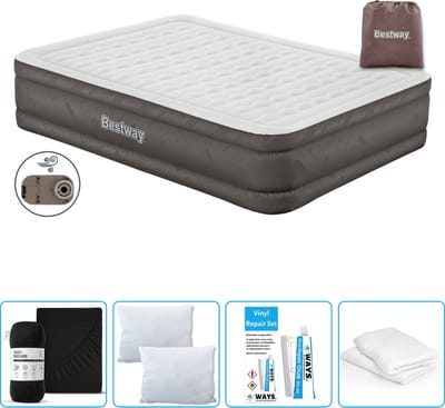 Bestway luchtbed - 2-Persoons - 152 x 203 x 46 cm - Bruin - Inclusief pomp - Hoeslaken - Kussen - Kussenbeschermer en Reparatieset