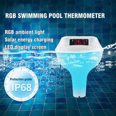 Digitale Zwembadthermometer op Zonne-energie – Waterdichte Temperatuurmeter met LED Display, Kinderslot & Draadloze Sensor – Voor Zwembad, Jacuzzi & Spa